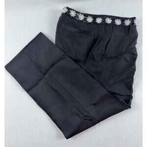 Banana Republic Black 100% Silk Pants with Beaded Flower Waistband Size 14